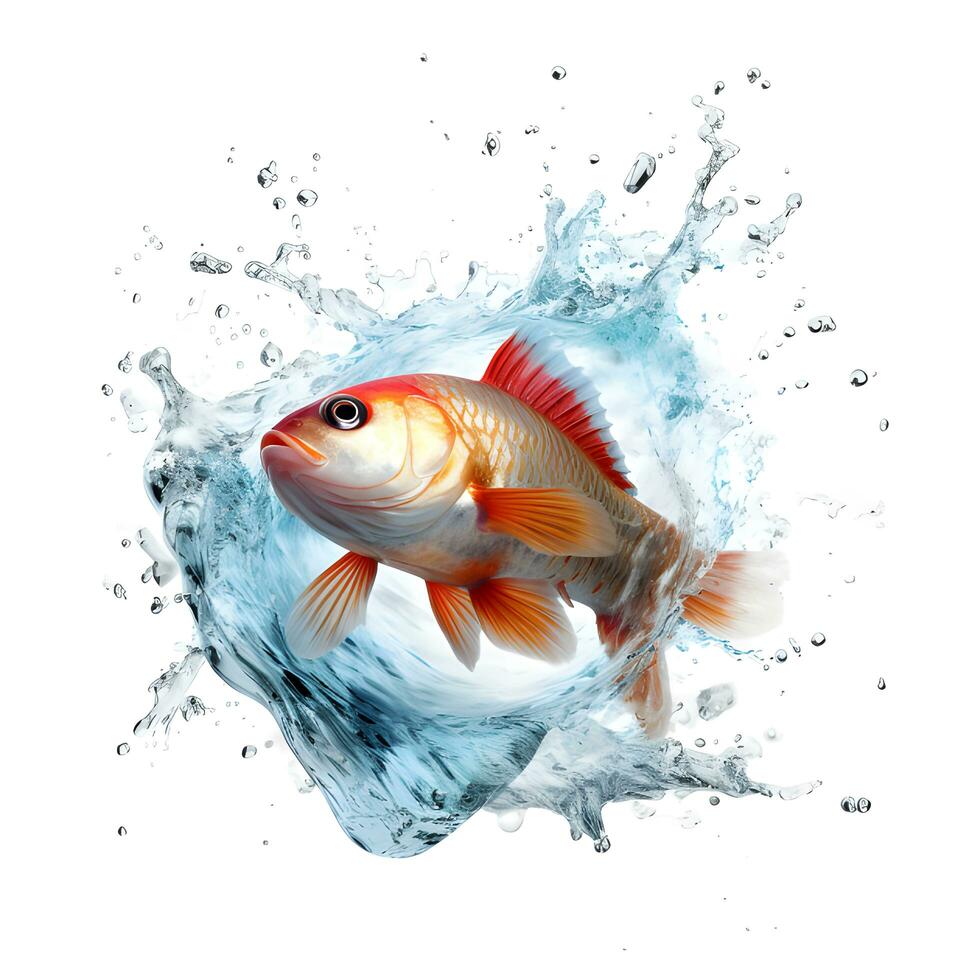 Fish in water splash on white background. AI generetive photo