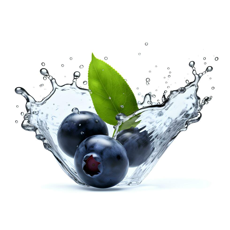 Blue berry in water splash. AI generetive photo