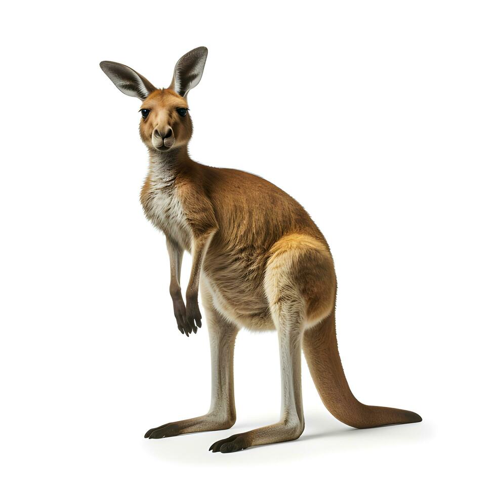 Red kangaroo on white background. AI generetive photo