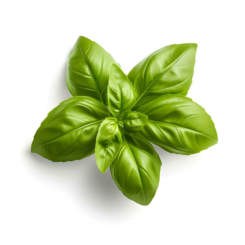 Green basil leaves top view. AI generetive photo