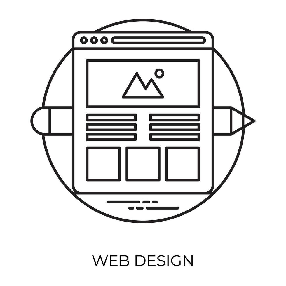 un gráficamente diseñado página en computadora pantalla con jugar símbolo en parte superior representando web diseño proceso vector