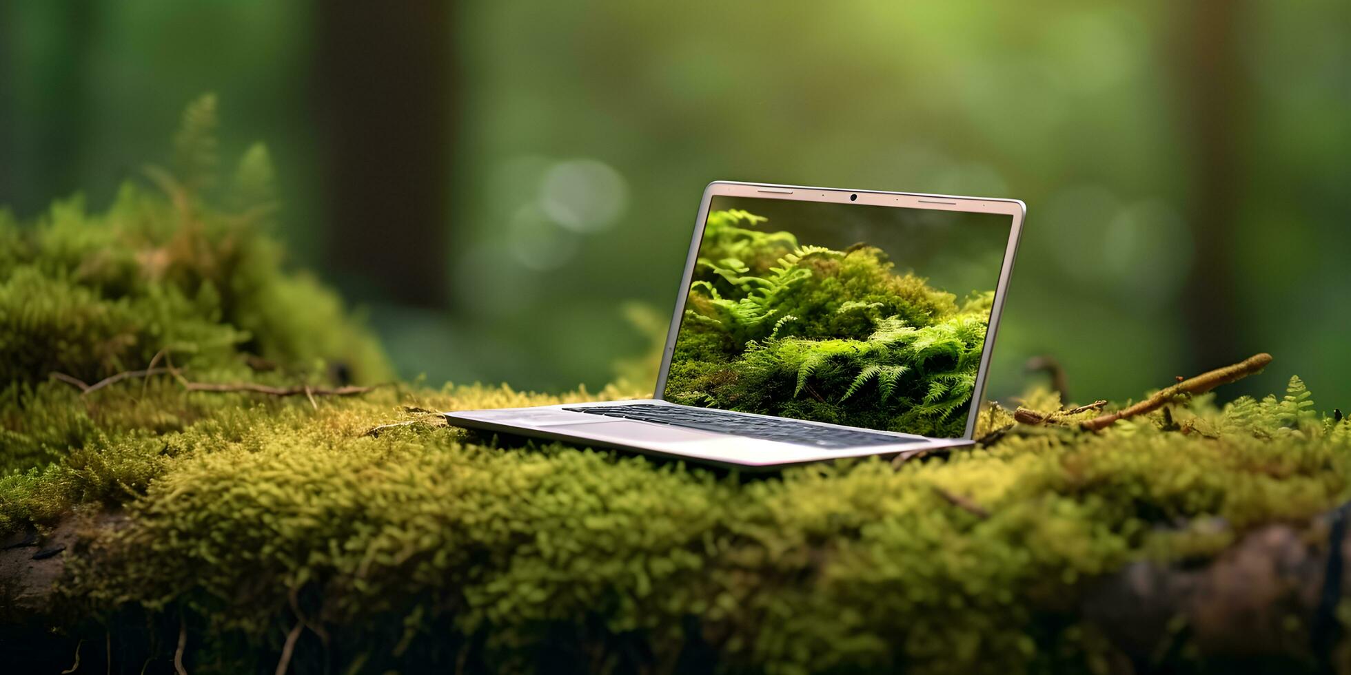 Laptop with ecology concept. Save the world project. photo