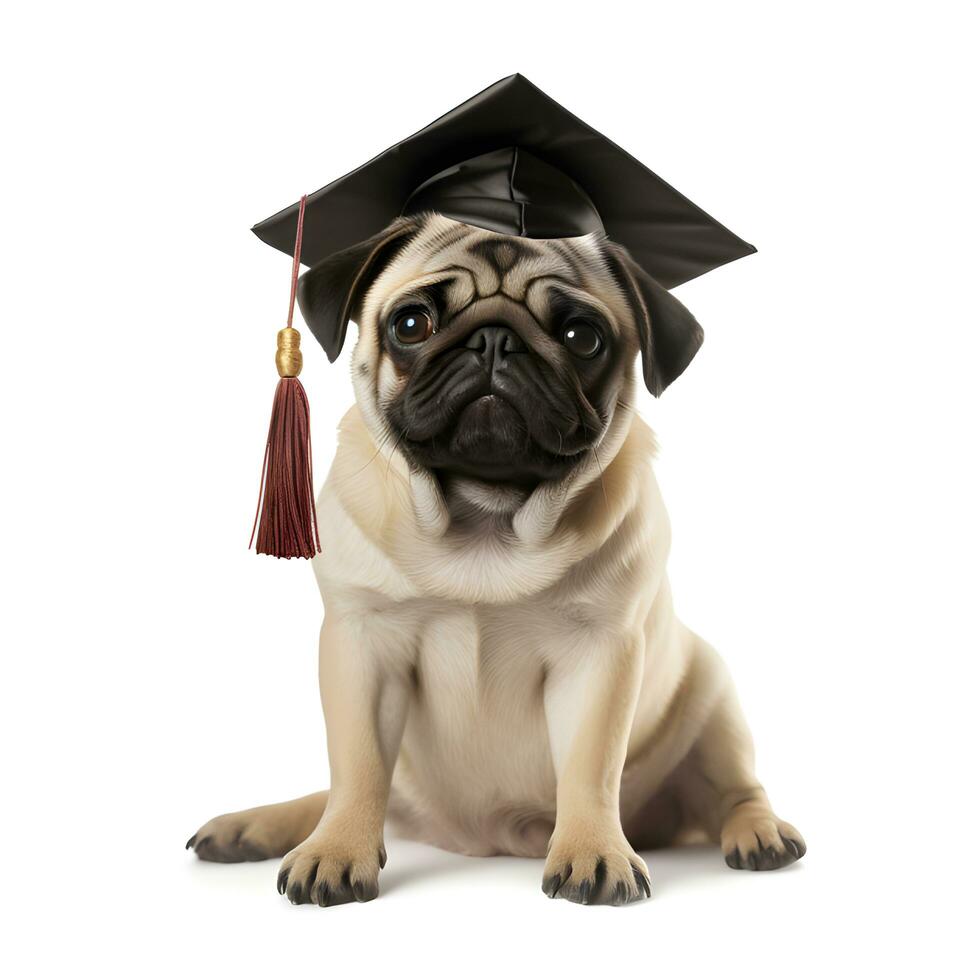 Cute dog with grad hat isolated on white. AI generetive photo