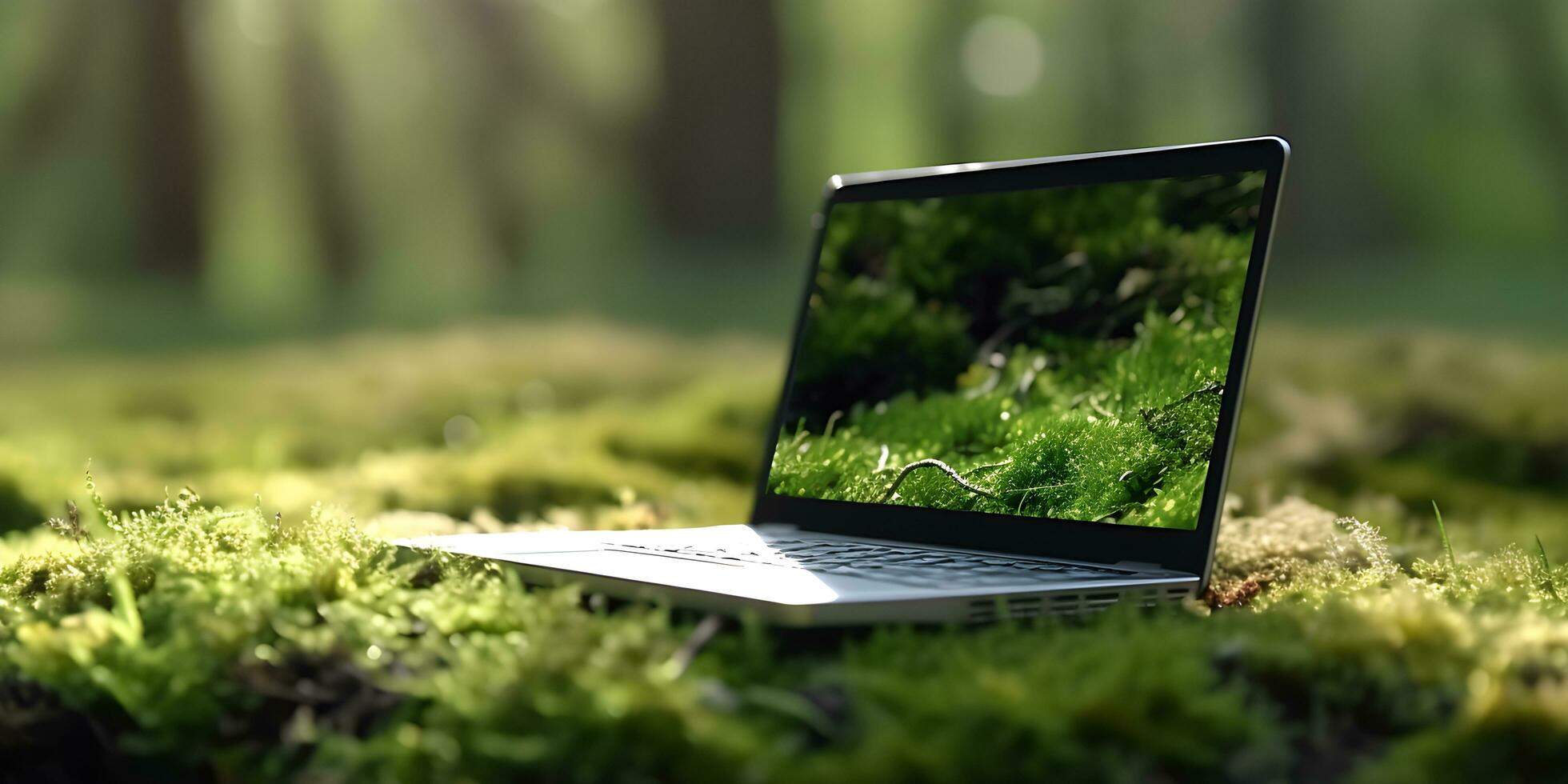 Laptop with ecology concept. Save the world project. photo
