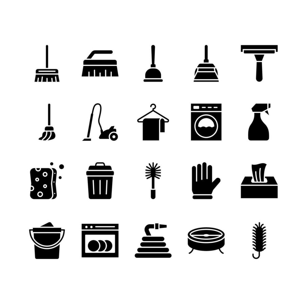 Set of cleaning tools Icons Glyph vector