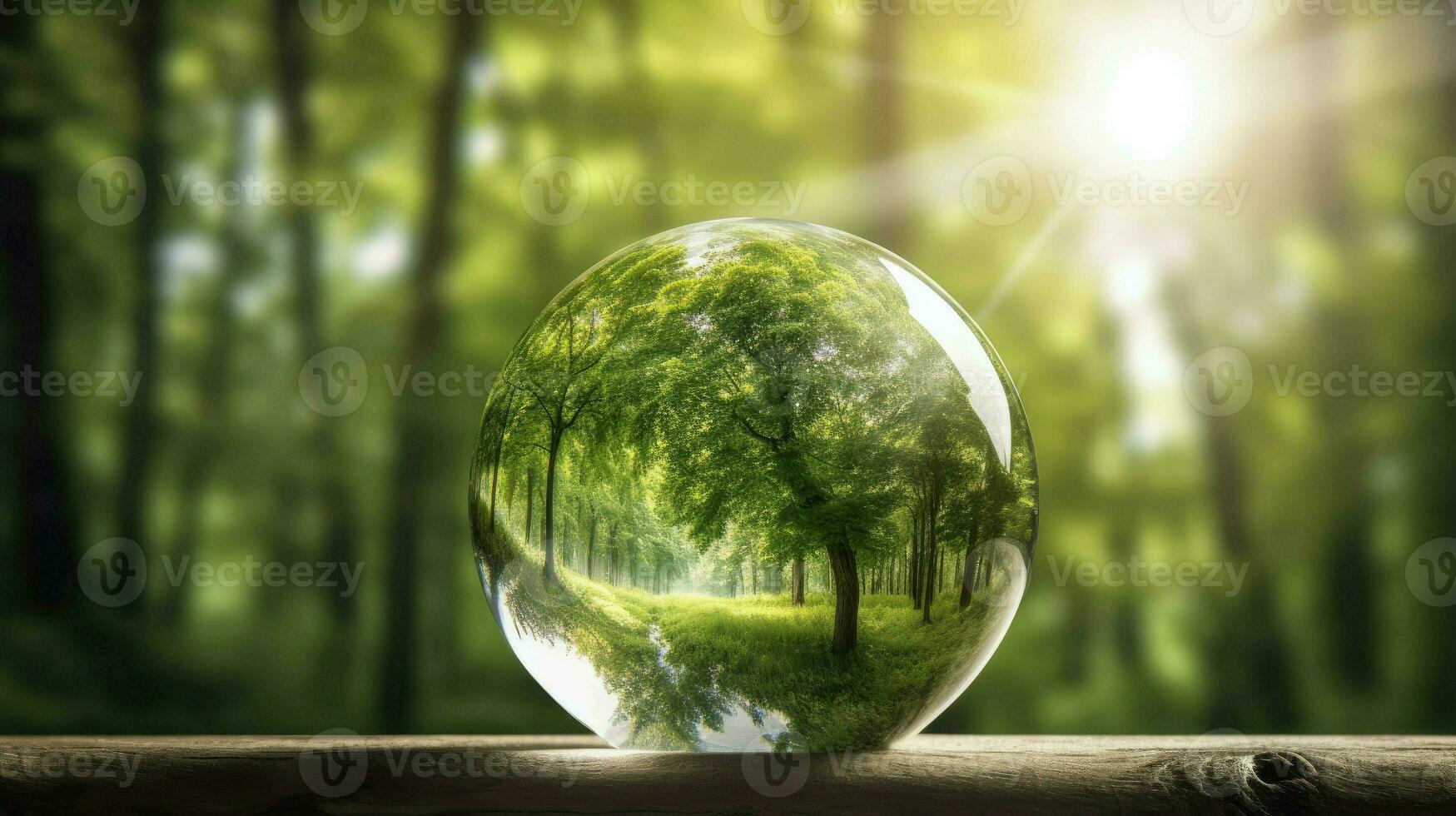 forest with crystal ball reflection AI Generative photo