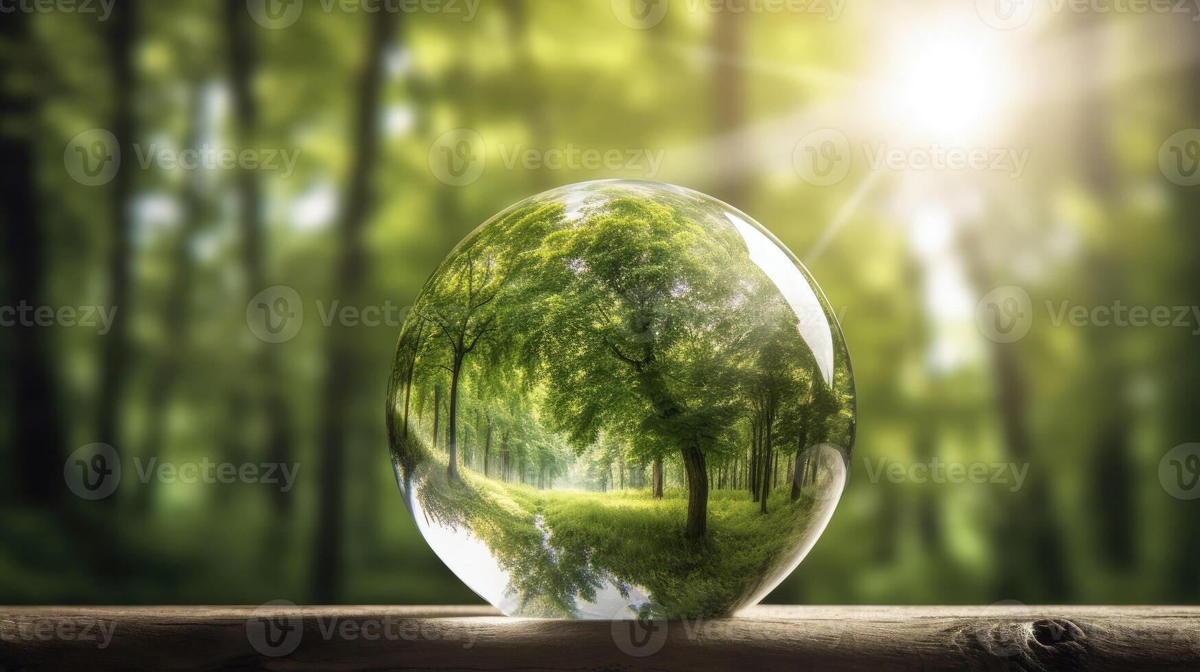 forest with crystal ball reflection AI Generative photo