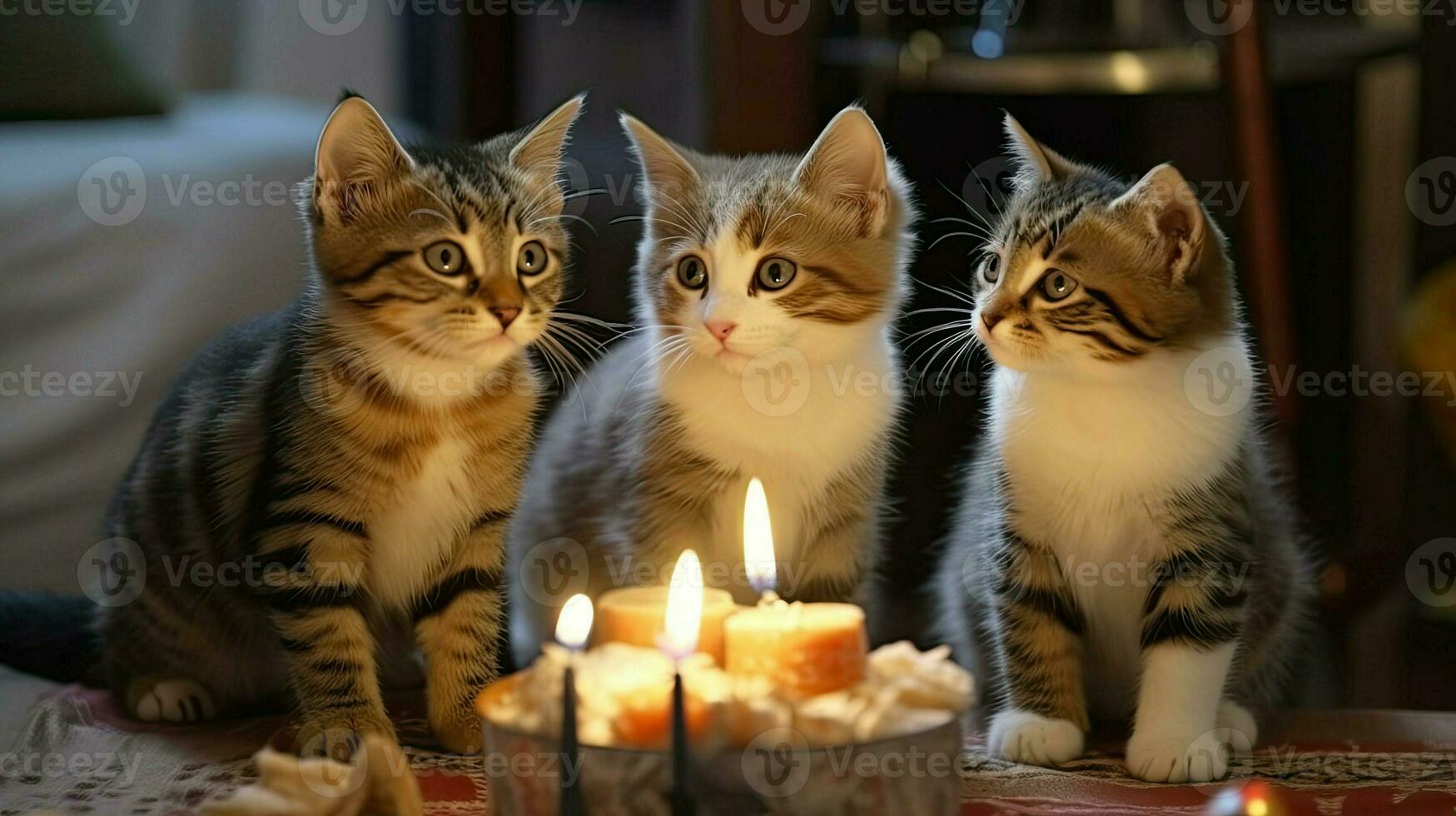 Cats celebrate birthdays using cake and birthday candles AI Generative photo
