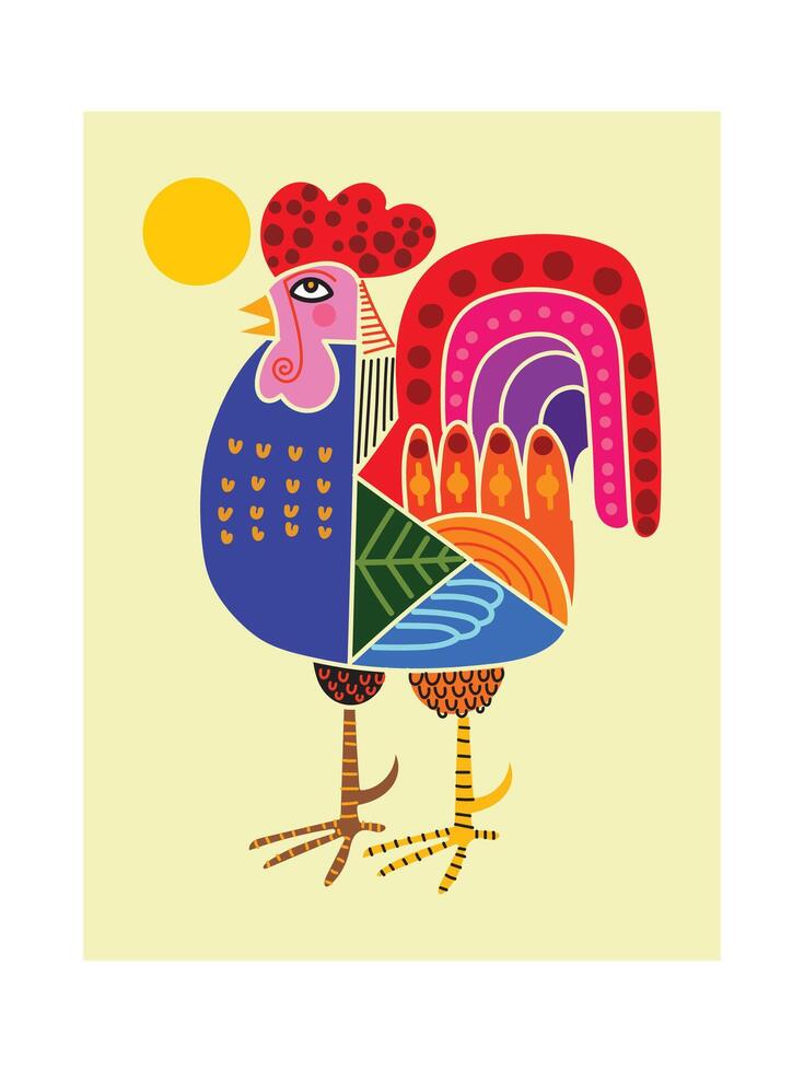 Colorful geometric shapes chicken rooster vector illustration. Isolated on white background
