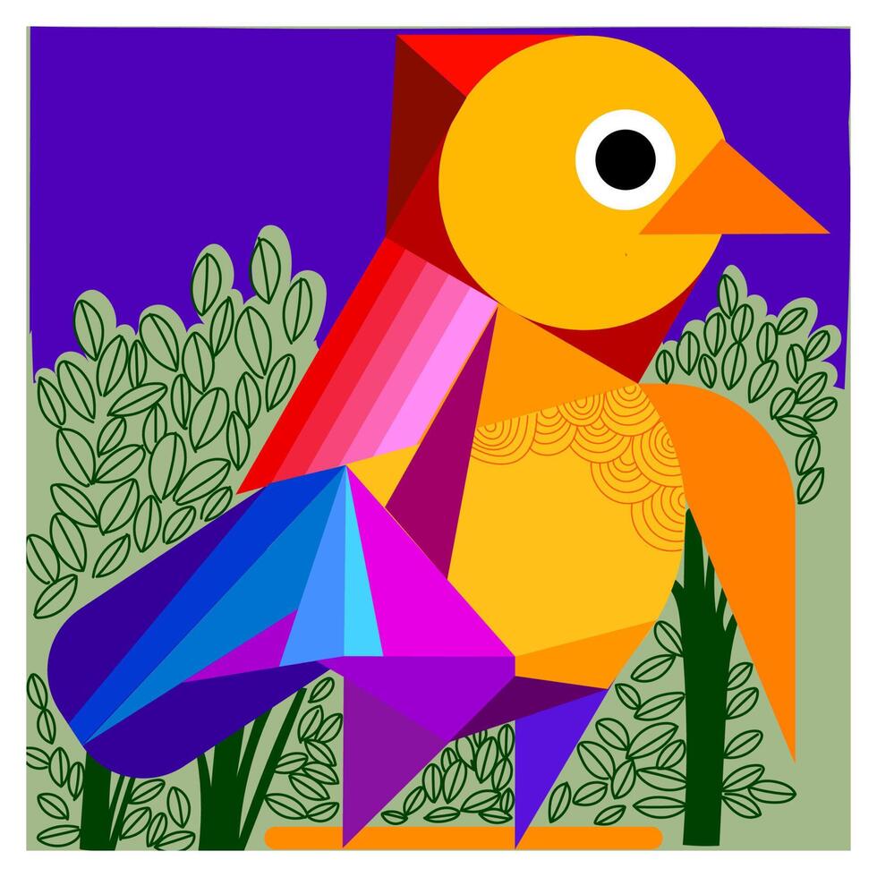 Colorful geometric shapes chicken rooster vector illustration. Isolated on white background