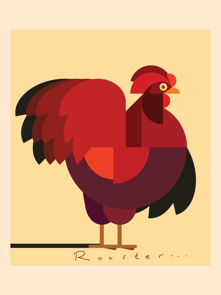 Colorful geometric shapes chicken rooster vector illustration. Isolated on white background