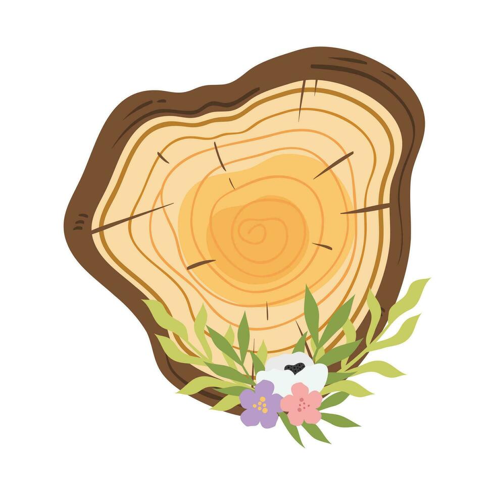 Wood Slice Illustration. Hand Drawn Vector Illustration Wooden Slice. Pre-made Wood Slice Design, Rustic Wood Slice Clipart.