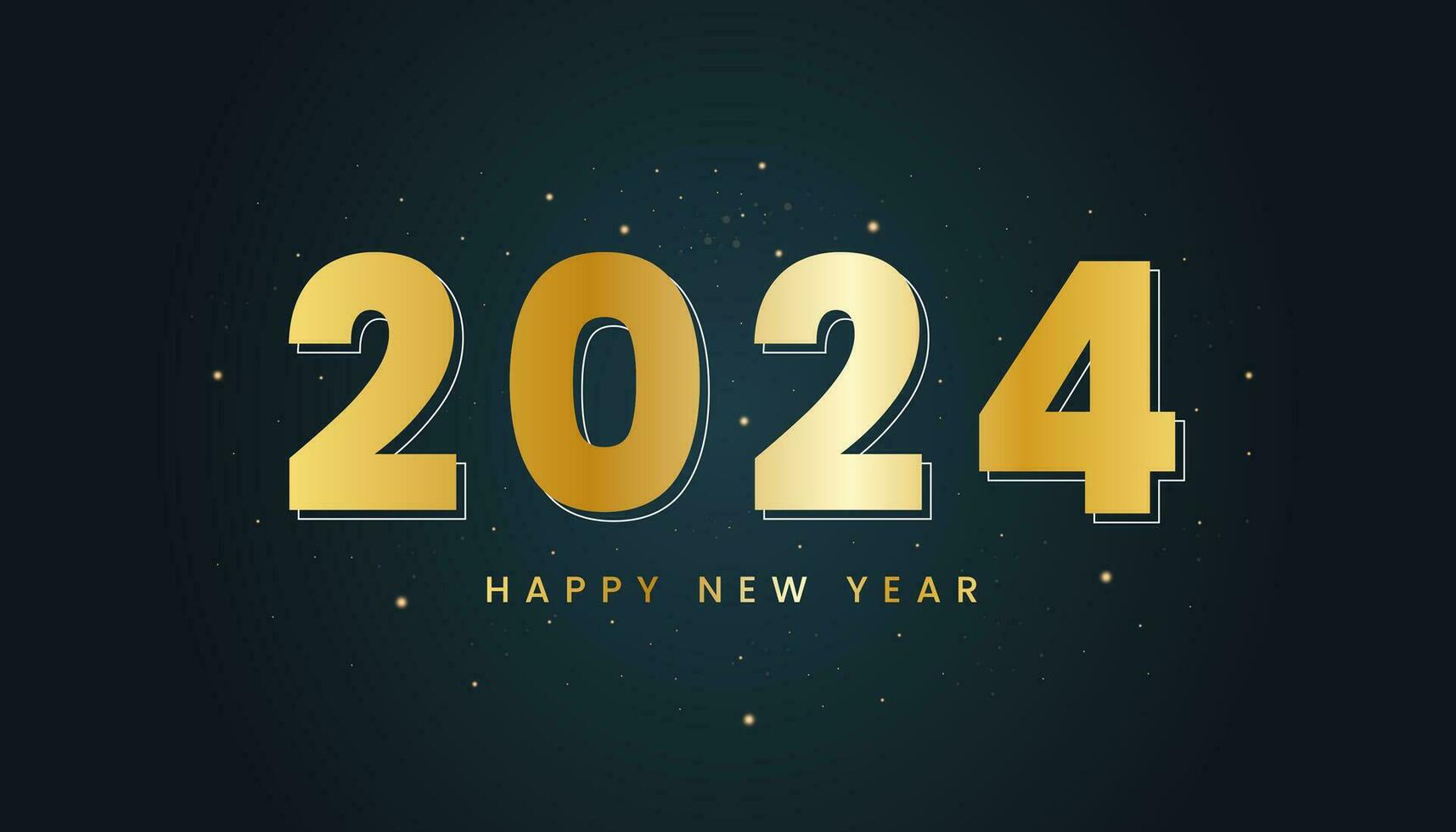 Happy new year 2024 with shiny gold numbers. Shiny gold 2024 new year greetings on black background. vector