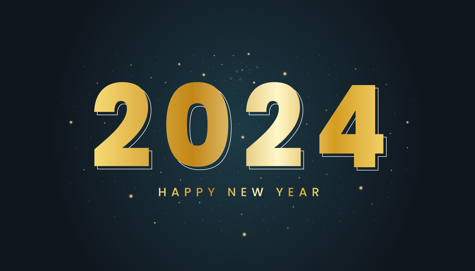 Happy new year 2024 with shiny gold numbers. Shiny gold 2024 new year