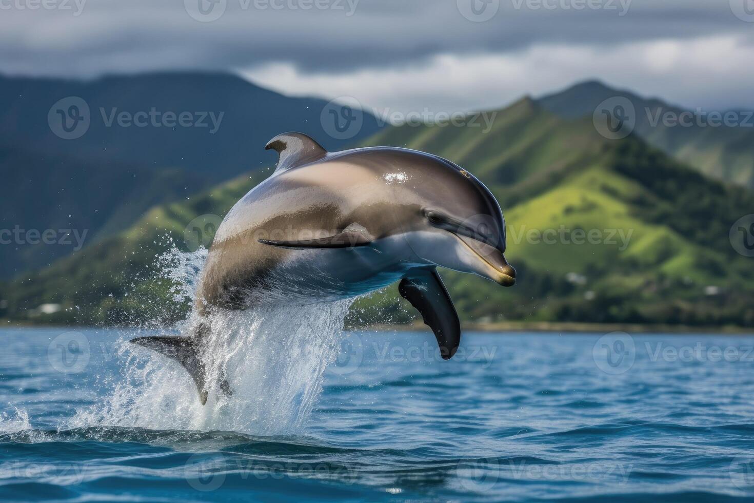 Dolphins jump on the water AI Generative photo