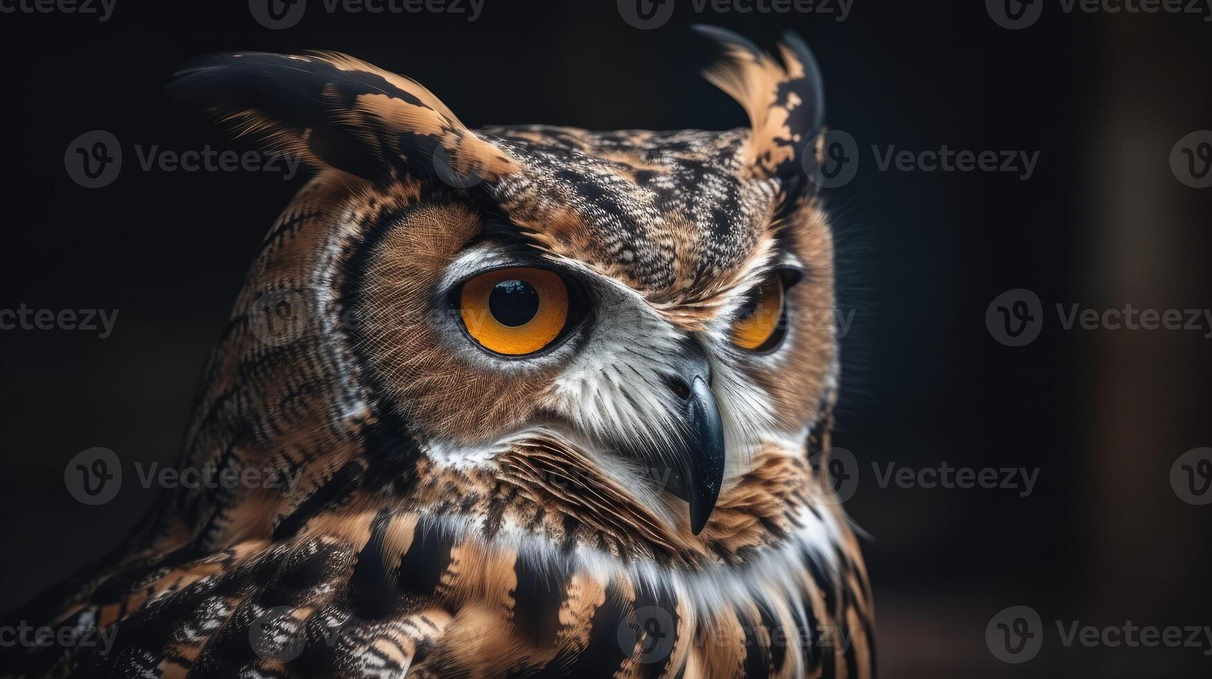 Owl close up, bird of prey portrait. Wild animal photo