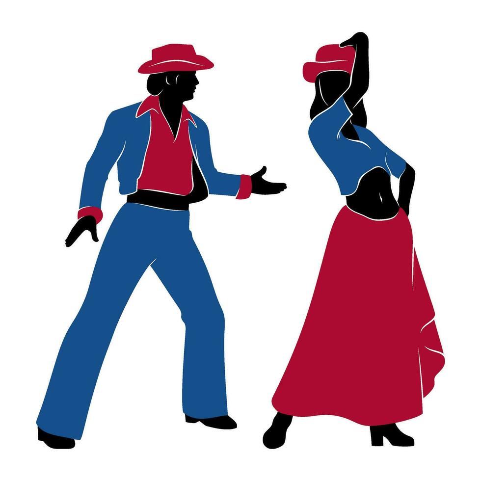 Latin Couple Dancers Silhouettes. All color parts can be removed to get complete black figure. Vector cliparts isolated on white.