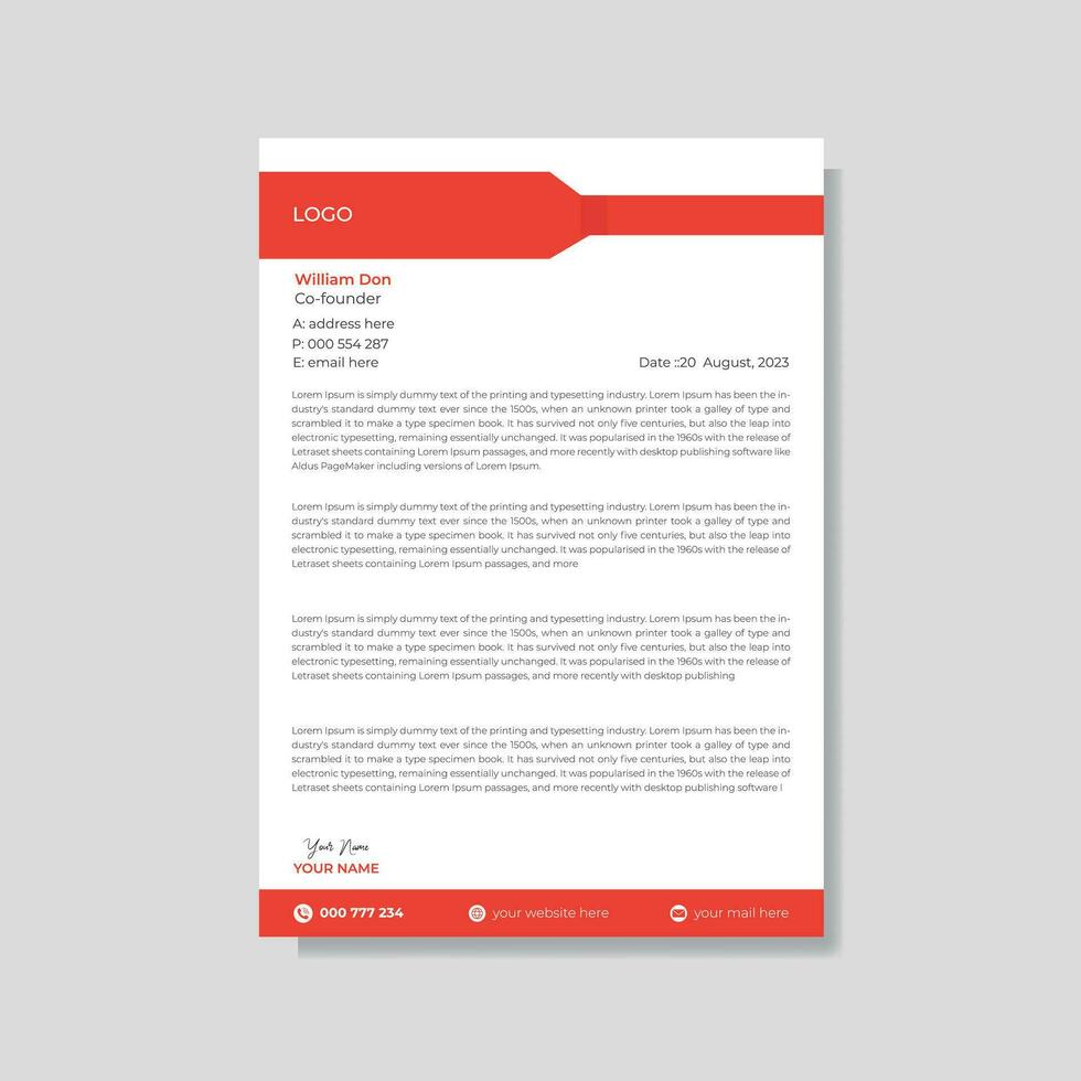 Modern elegant red color letterhead design. vector