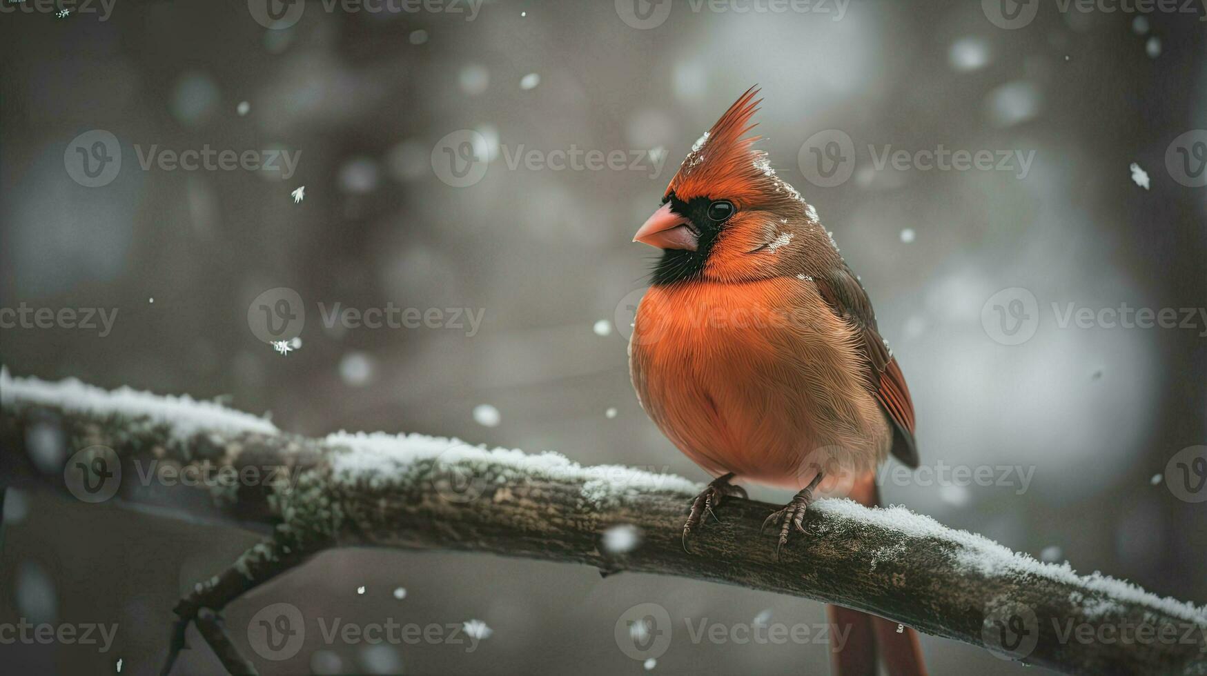 Northern cardinal in winter storm AI Generative photo