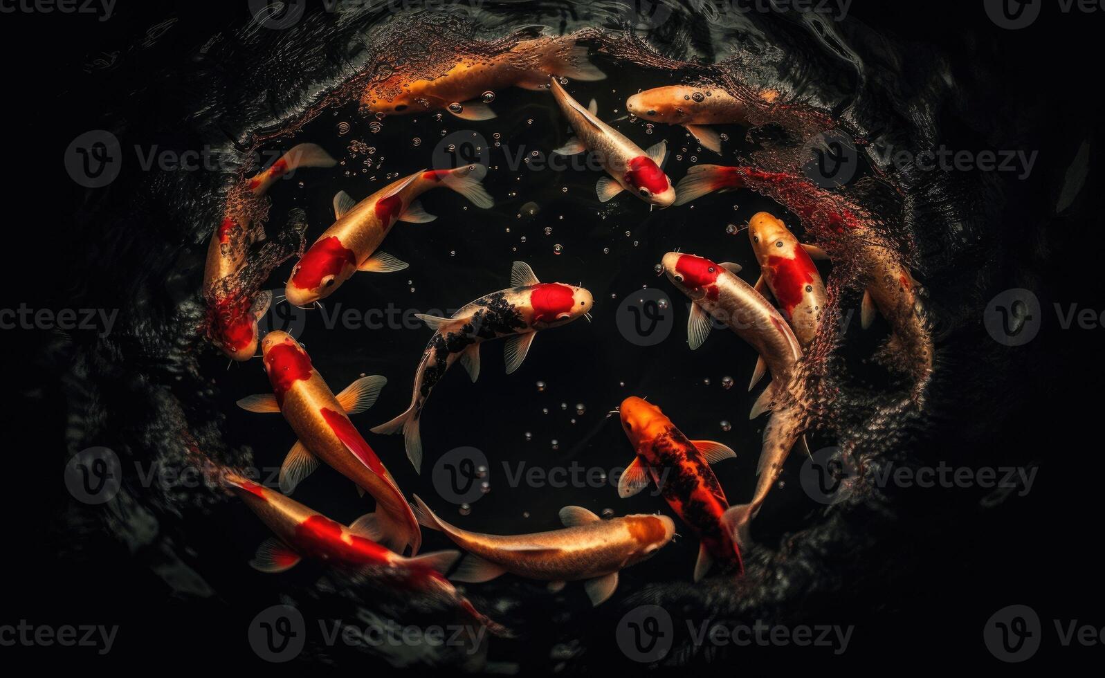 Koi fish colorful swim on the pond black background photo