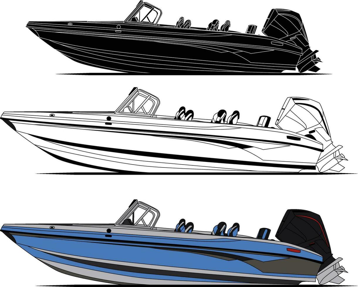 Vector Line Art Illustration of a Fishing Boat