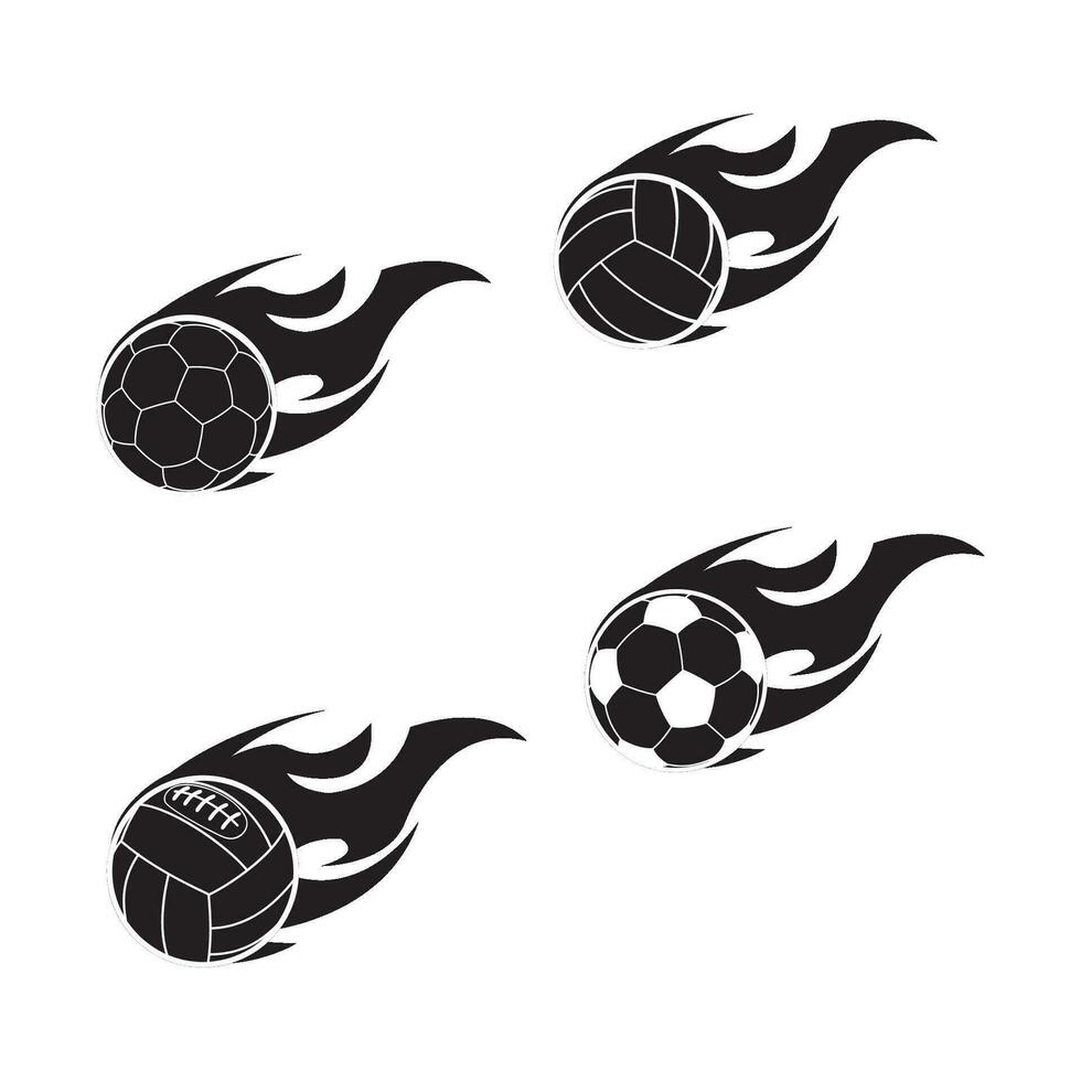 Set of sports burning balls Vector template, Soccer ball on fire vector illustration