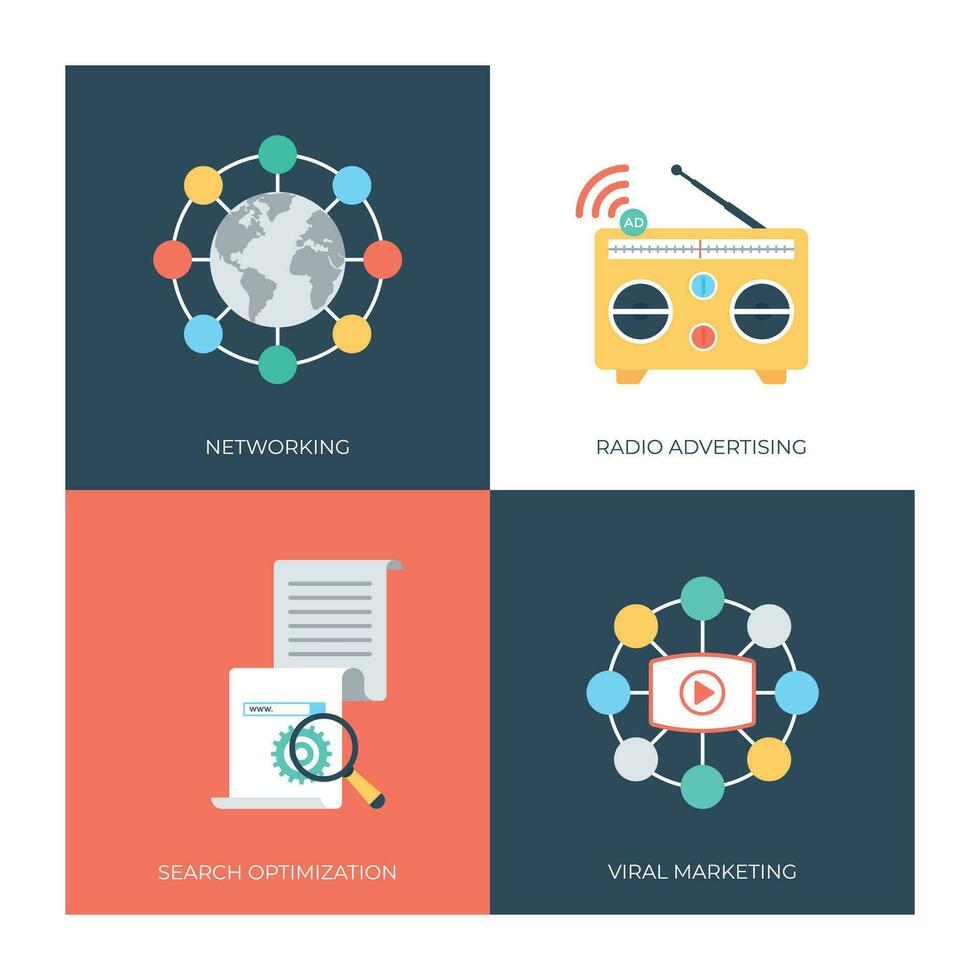 Set of Digital Marketing Technology Flat Icons vector