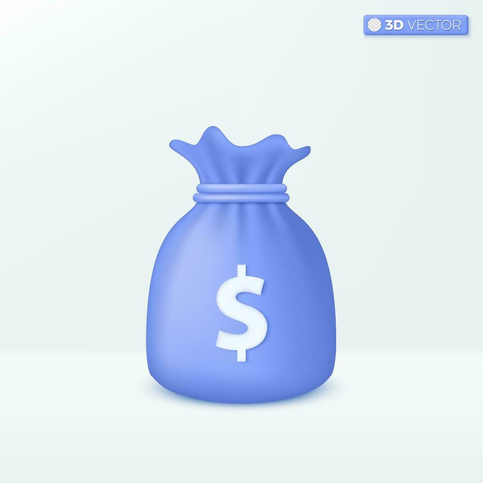 Money bags icon symbols. finance, investment, money savings, growing business concept. 3D vector isolated illustration design. Cartoon pastel Minimal style. You can used for design ux, ui, print ad.