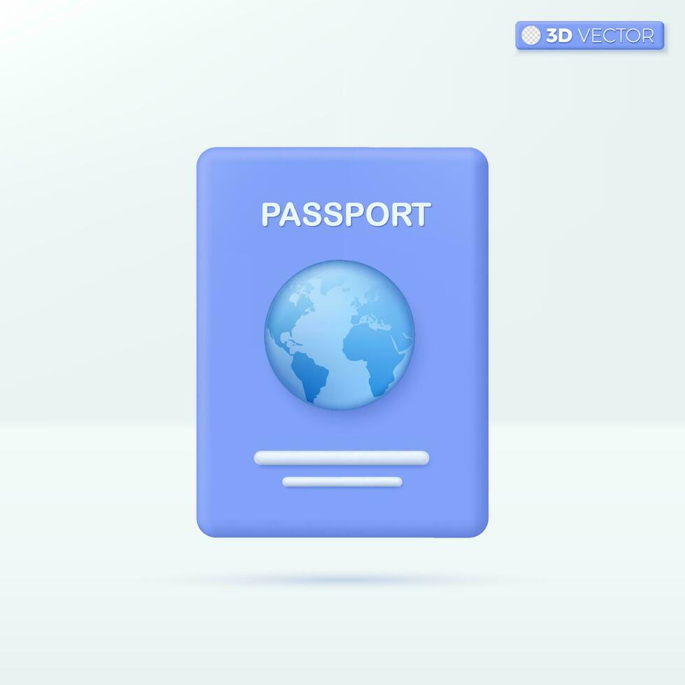 Passport ID document icon symbols. Travel, citizen identity, tourism immigration concept. 3D vector isolated illustration design. Cartoon pastel Minimal style. You can used for design ux, ui, print ad