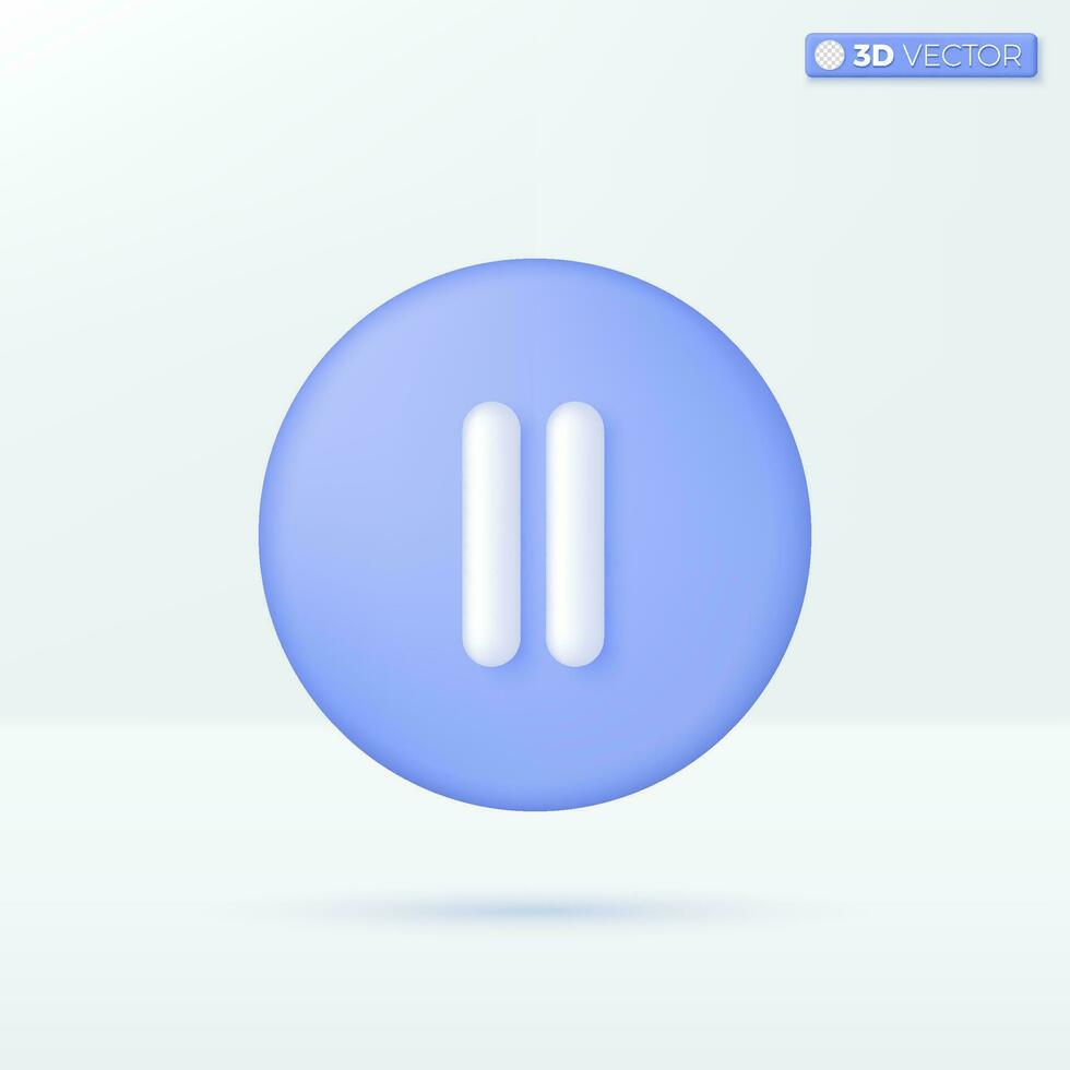 Pause icon symbols. music control button, take a break, cease, Play and pause concept. 3D vector isolated illustration design. Cartoon pastel Minimal style. You can used for design ux, ui, print ad.