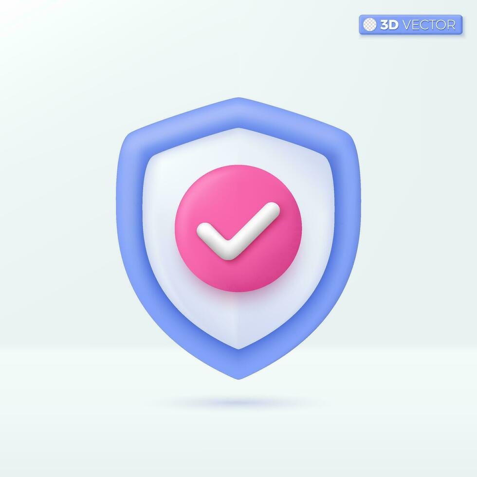 Shield check mark icon symbols. Security, guaranteed, Secure guarding protect concept. 3D vector isolated illustration design. Cartoon pastel Minimal style. You can used for design ux, ui, print ad.
