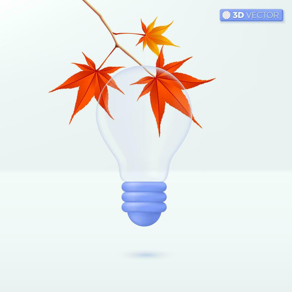 Light bulb transparency and red meple. brainstorm, development, idea icon metaphor. 3D vector isolated illustration design. Cartoon pastel Minimal style. You can used for mobile app, ux, ui, print ad.