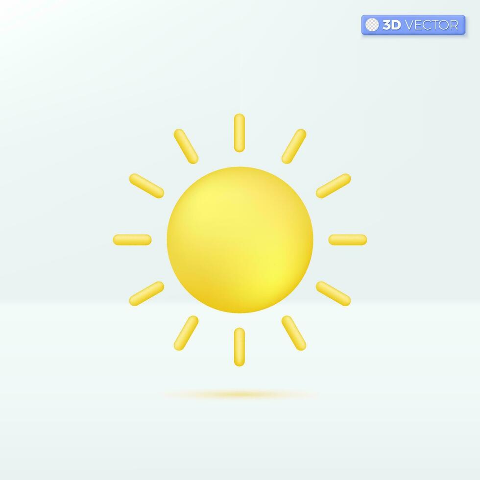 Yellow sun icon symbols. design for mobile app and website, nature, weather, hot summer concept. 3D vector isolated illustration design. Cartoon pastel Minimal style. You can used for ux, ui, print ad