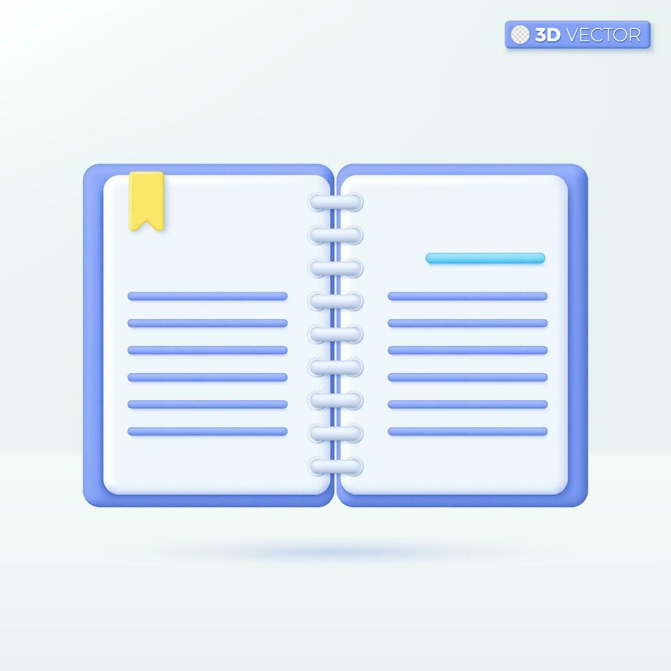 Diary binding keel icon symbols. Textbook, bookmark, e-book, magazine, Education concept. 3D vector isolated illustration design. Cartoon pastel Minimal style. You can used for design ux, ui, print ad