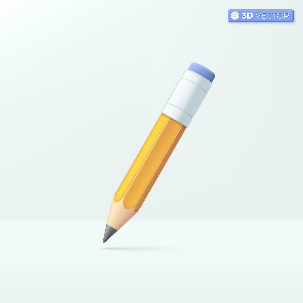 Yellow Pencil icon symbols. education, Creative writing storytelling and drawing concept. 3D vector isolated illustration design. Cartoon pastel Minimal style. You can used for design ux, ui, print ad