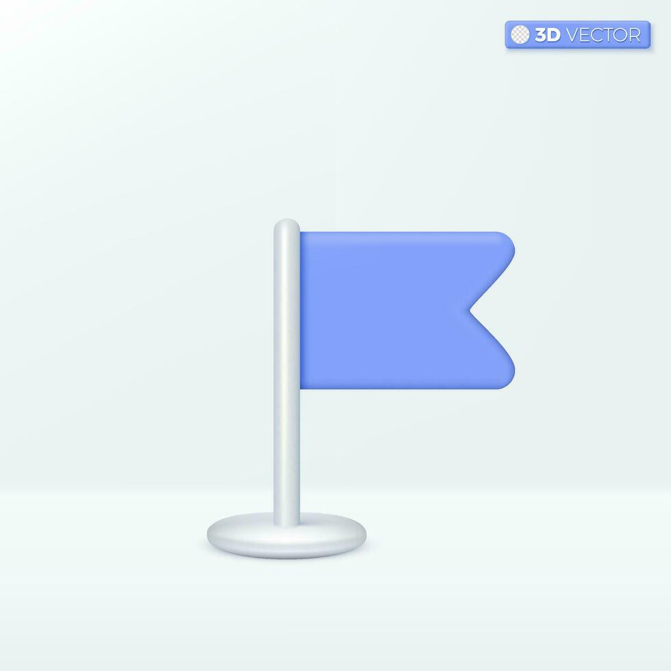 Blue flag icon symbols. goal, map reminder, location fixing, achievement success concept. 3D vector isolated illustration design. Cartoon pastel Minimal style. You can used for design ux, ui, print ad
