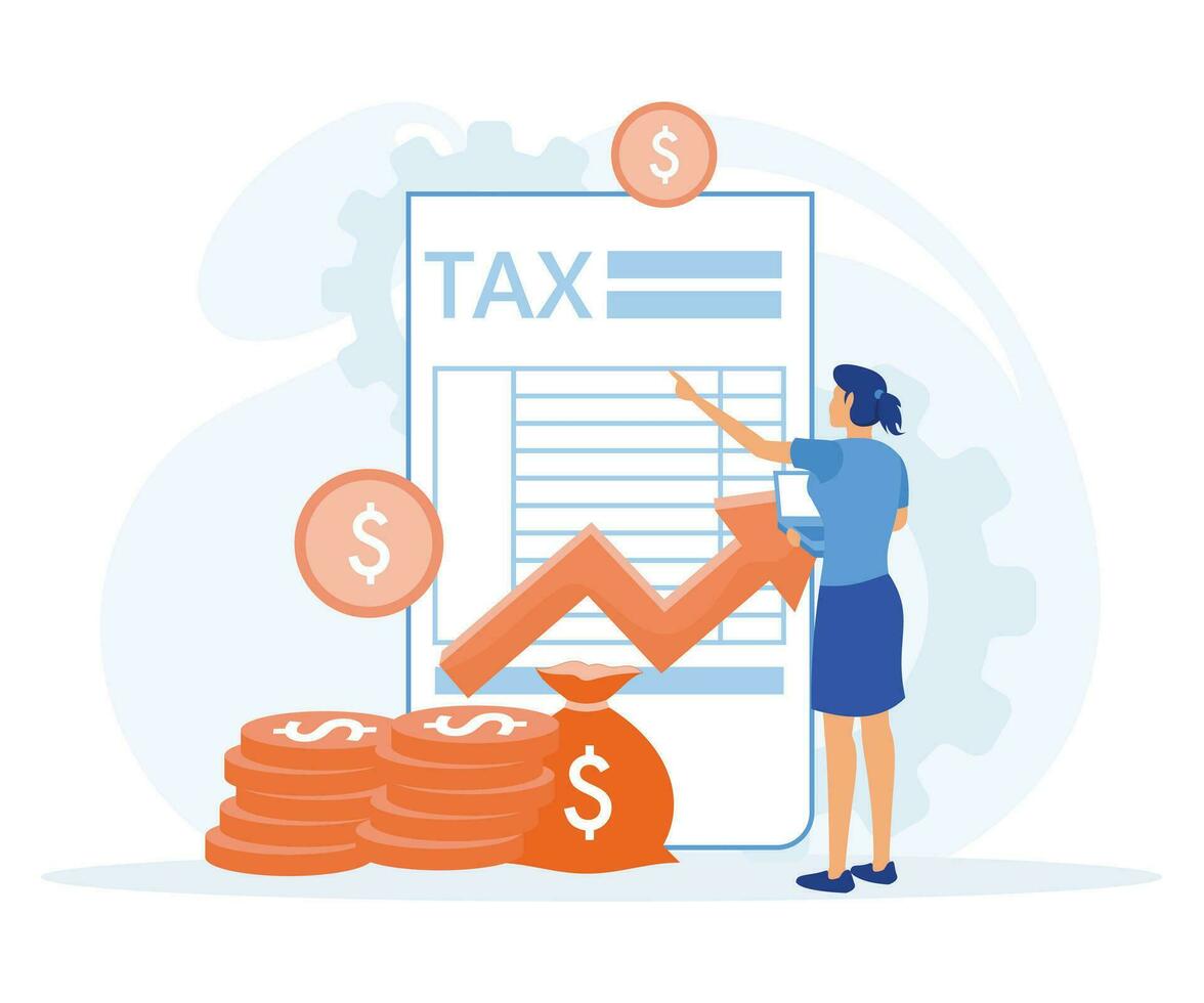 Tax preparation concept, Corporate tax, taxable income, fiscal year, document preparation, payment planning, business accounting. flat vector modern illustration