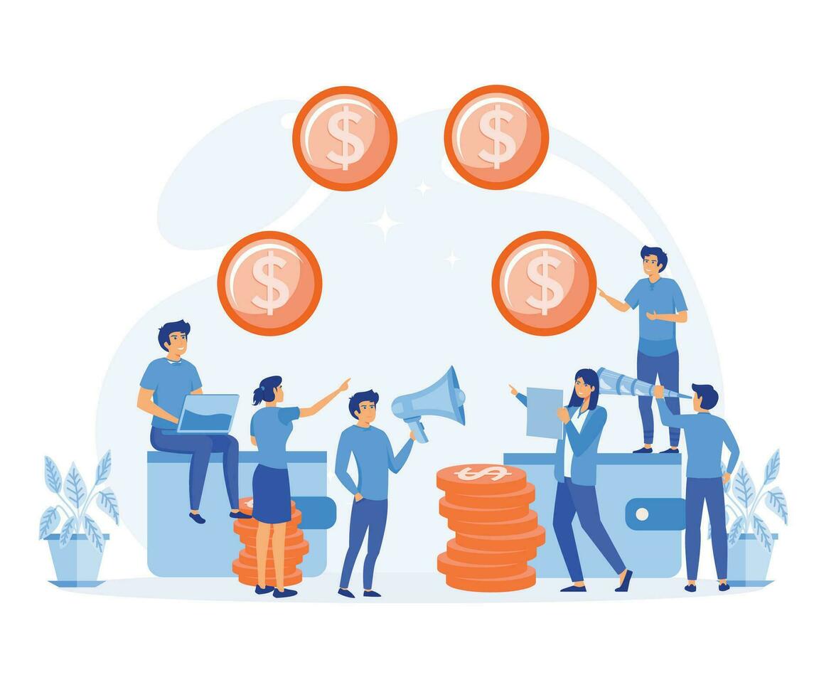 financial transactions, money transfer, banking, big wallets with coins.  flat vector modern illustration