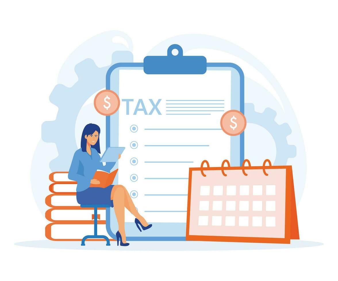 Tax preparation concept, Corporate tax, taxable income, fiscal year, document preparation, payment planning, business accounting. flat vector modern illustration