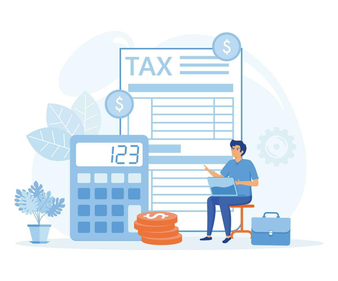 Tax preparation  concept. Corporate tax, taxable income, fiscal year, document preparation, payment planning, flat vector modern illustration