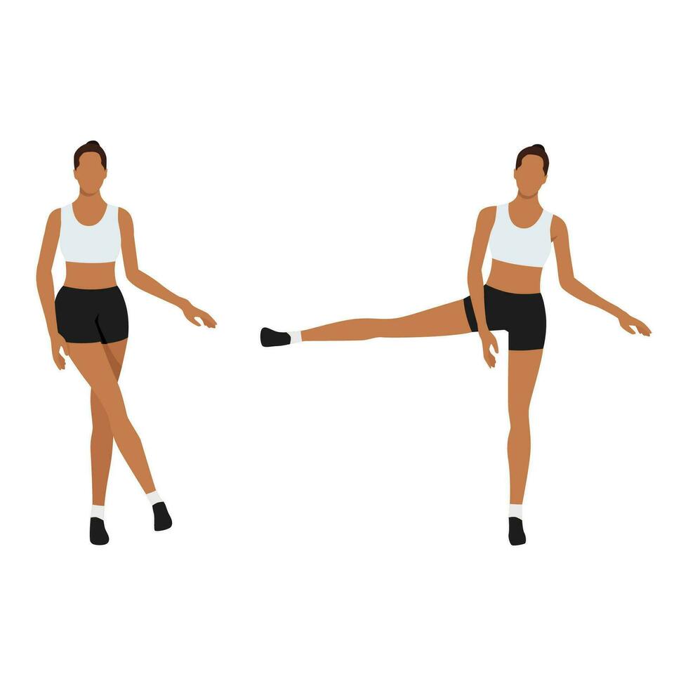 Woman doing Side leg raises exercise. Flat vector illustration isolated on white background