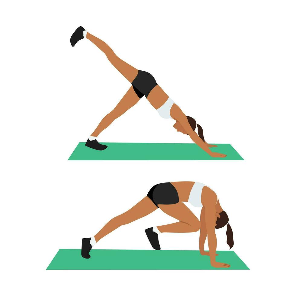 Woman doing Down dog abs exercise. Flat vector illustration isolated on white background