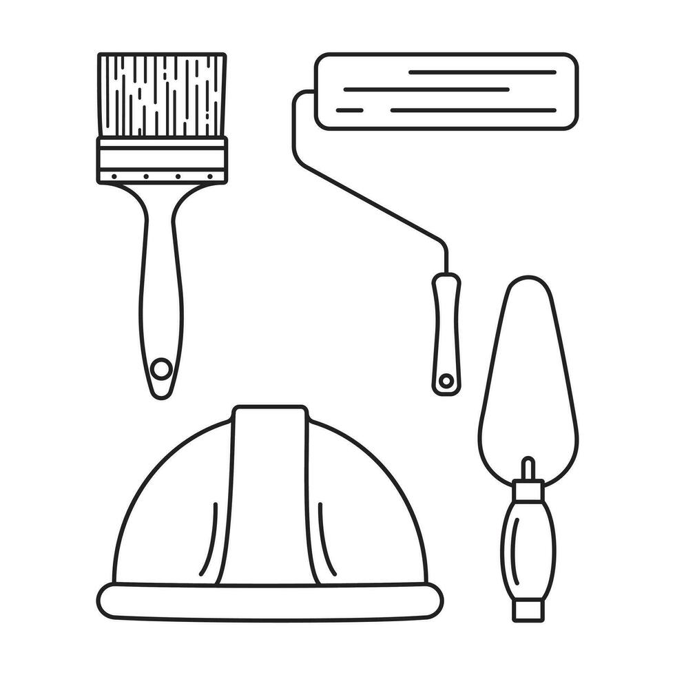 sencillo vector línea iconos construcción. estructural herramientas. protector casco