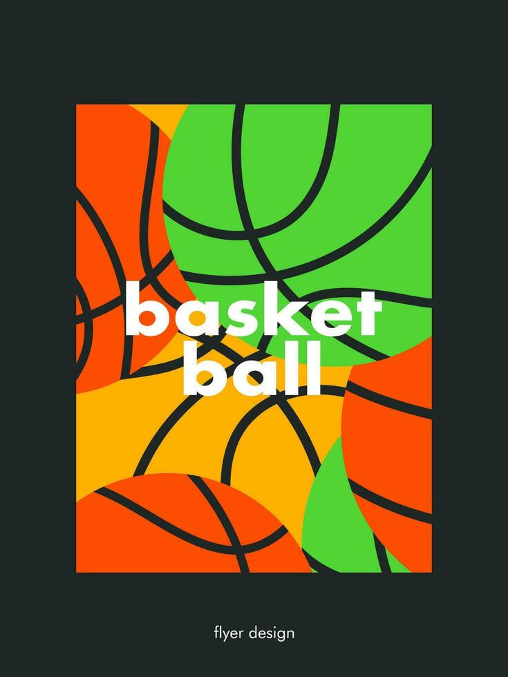 Basketball design card with balls and text. Colorful illustration for flyers, banners, web and print. Sport, team play concept. Vector flat modern illustration isolated.