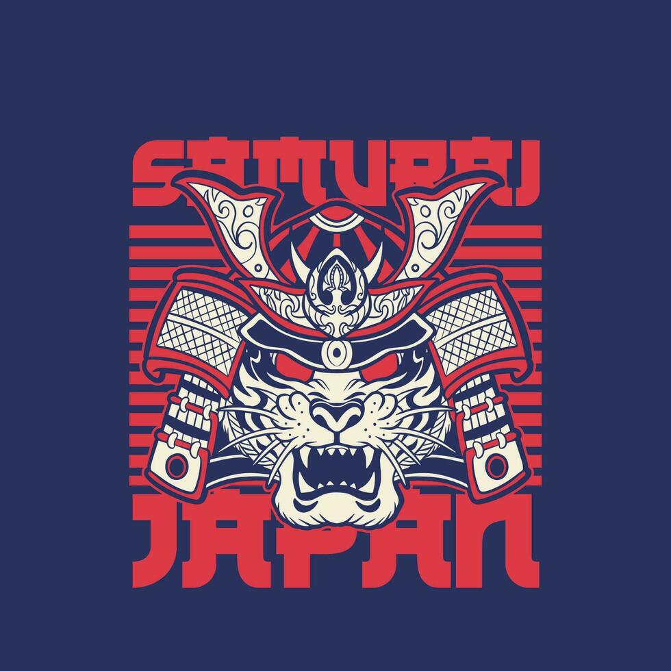 Samurai warrior mask, Traditional armor of japanese warrior, Vector illustration, shirt graphic. All elements mask, helmet, colors are on the separate layers and editable