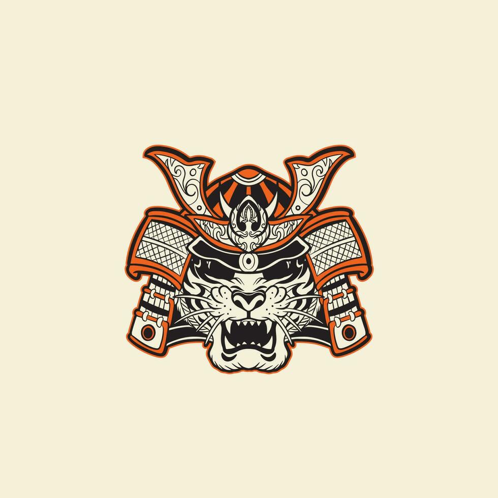 Samurai warrior mask, Traditional armor of japanese warrior, Vector illustration, shirt graphic. All elements mask, helmet, colors are on the separate layers and editable