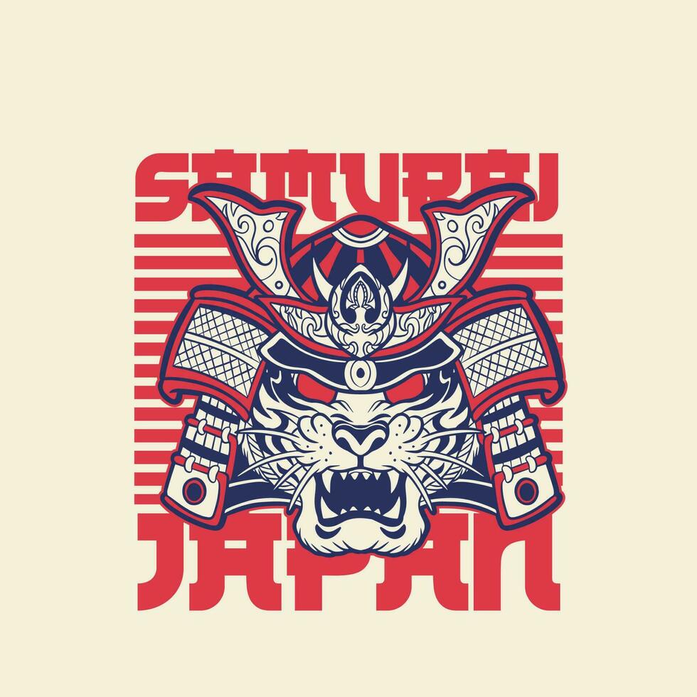 Samurai warrior mask, Traditional armor of japanese warrior, Vector illustration, shirt graphic. All elements mask, helmet, colors are on the separate layers and editable