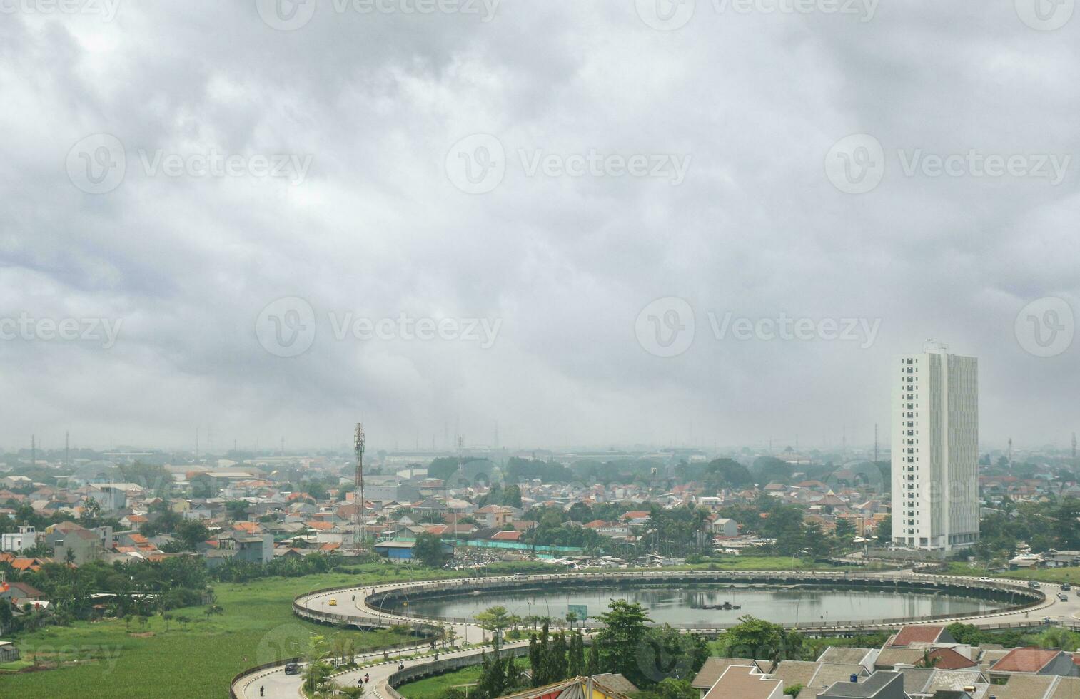 View of tall buildings, seen from the rooftop. photo