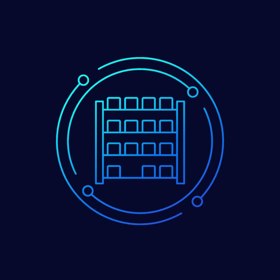 inventory, boxes on shelves in warehouse icon, linear design vector