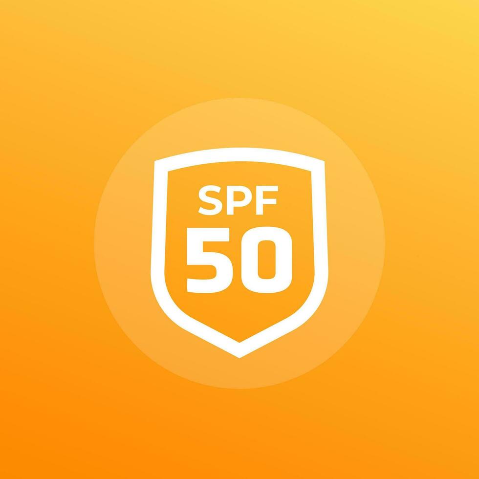 SPF 50 icon with a shield, UV protection vector